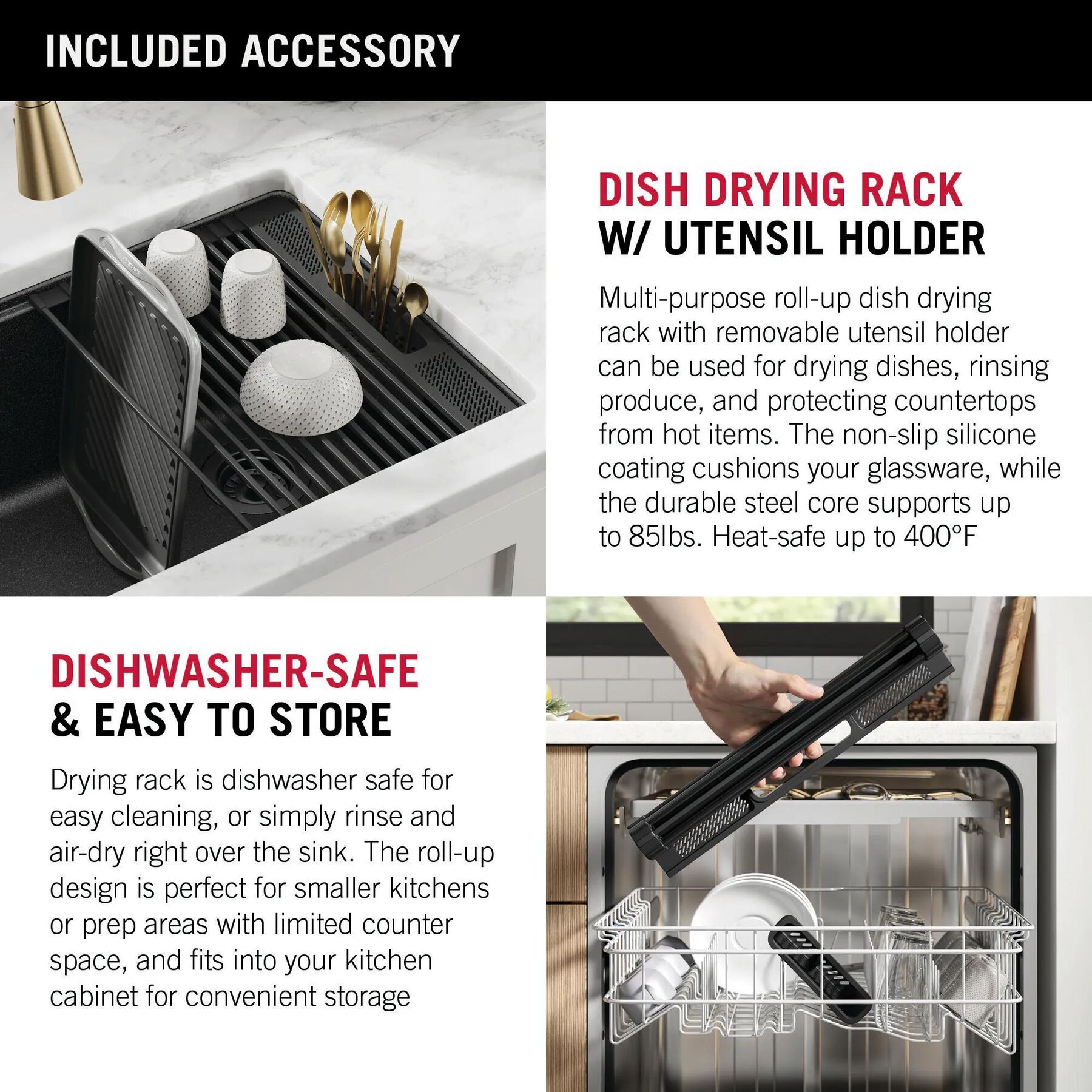 30&rdquo; Granite Composite Workstation Kitchen Sink Undermount Single Bowl with WorkFlow&trade; Ledge and Accessories in Metallic Black